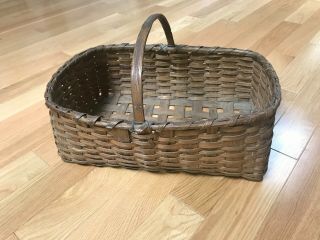 Antique White Oak Splint Farm Basket For Gathering Northeast Us 18 X 12 "