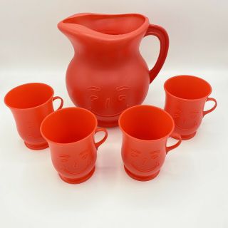 Vintage 1980s Rare Kool Aid Pitcher Set Red With 4 Cups