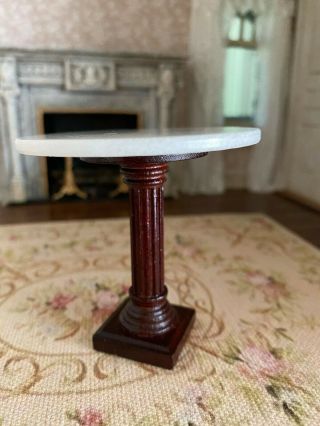 Vintage Miniature Dollhouse Cherry Wood Caved Accent Table Faux Marble Lovely