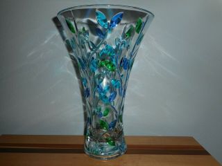 Due Zeta Italy Venezia Hand - Painted 11.  5 " Crystal Glass Vase Tree Of Life Rare