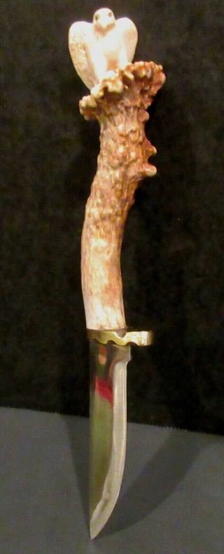 Custom One Of A Kind Hand Carved Eagle Antler Knife By Buck Miller 950 Rare Ex,