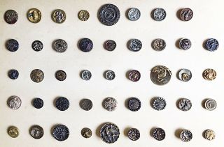 44 Antique Metal Buttons - The Theme Is Birds Of All Kinds