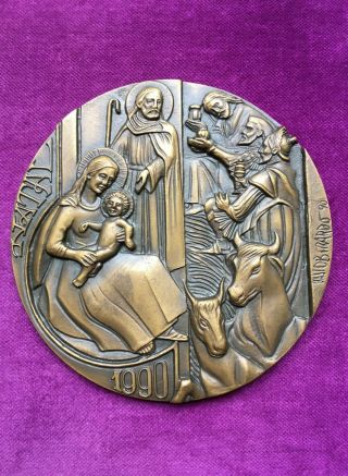 Antique Bronze Medal Celebrating Christmas Time Made By Vasco Berardo In 1990