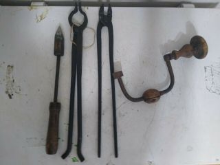 Old Vintage Tools Blacksmith Tools Antique Steel Tongs