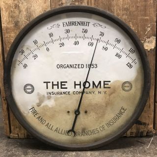 Antique The Home Insurance Company Ny Advertising Thermometer Fire Round Glass