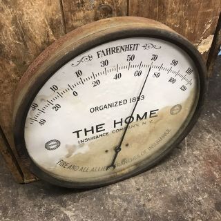 Antique THE HOME Insurance Company NY Advertising Thermometer Fire Round Glass 2