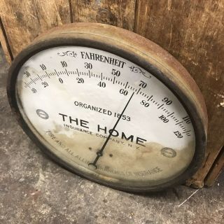 Antique THE HOME Insurance Company NY Advertising Thermometer Fire Round Glass 3