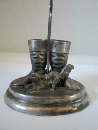 Antique Reed & Barton Silverplate Figural Boots & Dog Toothpick or Match Holder 2