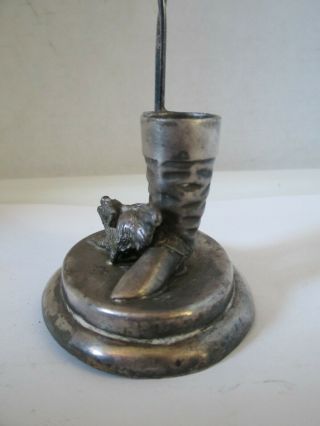 Antique Reed & Barton Silverplate Figural Boots & Dog Toothpick or Match Holder 3