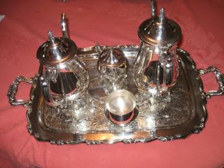Oneida Du Maurier Silver Plate Coffee Tea Set,  W/creamer,  Sugar Bowl,  Tray