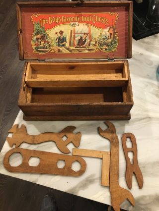 Antique Early 1900’s The Boys Favorite Tool Chests No.  260 Toolbox With Tools