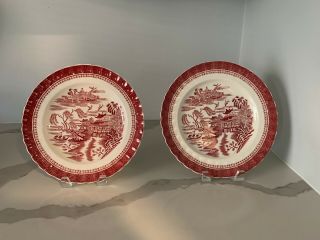 A Rare Vintage Copeland Spode Mandarin Pink Dinner Plates Scalloped
