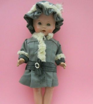 Vintage Unmarked Composition Doll In Green Outfit 16.  5 "