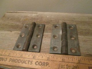 Pr Small Old Vintage Cast Iron Cabinet Door Butt Hinges 3 " X 2 1/4 " No Screws
