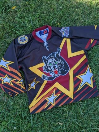 Vtg Rare Pro Chicago Wolves Hockey Jersey Sz 52 Sp 2001 All - Star Game Patch Ihl