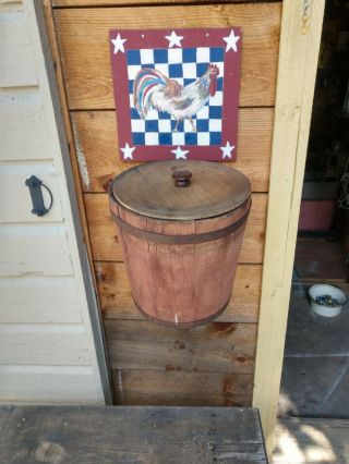 Vintage Vermont Wooden Maple Syrup Sap Bucket W/lid