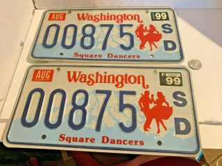 Matched Pair Rare Washington State Square Dancing License Plates 1999 " 00875 "