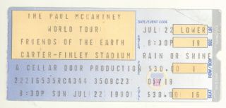 Rare Paul Mccartney 7/22/90 Raleigh Nc Ticket Stub The Beatles