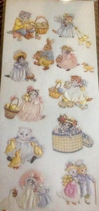 Rare Vintage Kitty Cucumber 1 Sheet Stickers Easter