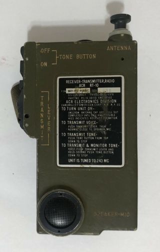 Rare Military Surplus Pilot Survival Field Receiver Transmitter Radio Acr Rt - 10