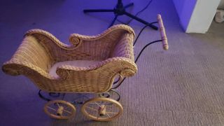 Vintage Handcrafted Doll Wicker Wooden Rocking Cradle Bassinet Crib Stroller.