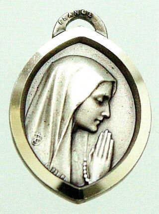 Antique Devotional Religious Art Pendant Blessed Mary Our Lady Of Lourdes