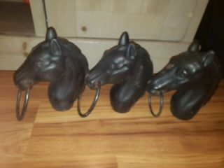 3 Antique Cast Iron Horse Head Hitching Post Fence Topper Old Rare