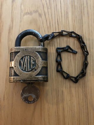 Vintage Antique Yale Brass Padlock With Key Stamped P.  O.  X.