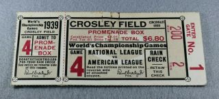 Rare 1939 World Series Ticket - York Yankees V Cincinnati Reds - Game 4