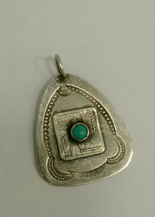 Vintage Or Antique Sterling Silver Pendant Navajo With Turquoise Whirling Log