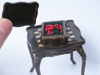 1:12 Wooden Chess Table Bespaq Set Box Pair Vintage Artisan Filigree