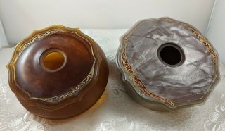 Two Antique Art Deco Gold Marbled Celluloid Vanity Dressing Table Hair Receivers 2