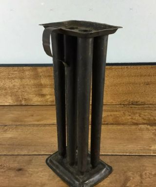 Antique Tin 6 Candle Mold With Handle And Foot Base
