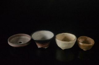 Z7104: Japanese Seto - Ware Shapely Flower Pot Basin,  Crown Bonsai Tea Ceremony
