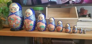 Russian Hand Painted Nesting Dolls Matryoshka Babushka 9 Dolls