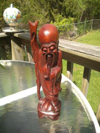 Vtg Chinese Feng Shui Immortal Wise Man Fuk Luk Sau Carved Boxwood Wood Figure