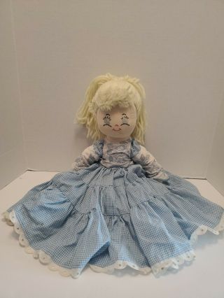 Vintage Rag Cloth Doll Embroidered Face Handmade 19 "