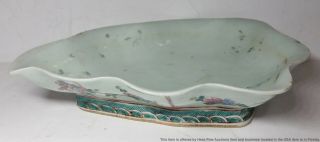 Antique Signed Chinese Qing Famille Rose Porcelain Leaf Bowl Famille Verte