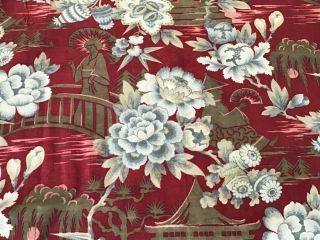 Lovely Antique French Fabric Printed Cotton 19th C.  Stylized Japonisme