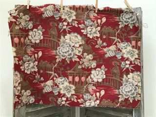 Lovely Antique French Fabric Printed Cotton 19th c.  Stylized Japonisme 3