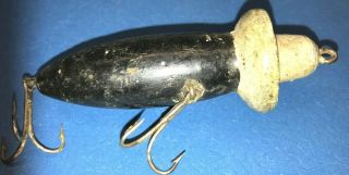 Vintage Black And White Wood Fishing Lure Antique Wooden Bait