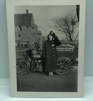 Vintage Antique 1950’s Motorcycle Photo Photograph Hot Female Police Officer 16