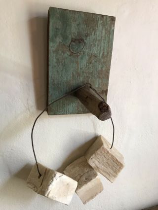 Antique Inspired Wooden Green Painted Peg Hanger Rack Old Lye Soap Aafa Last One