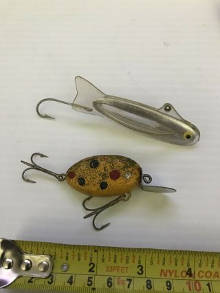 Unique Jeweled Eyed Wood Vintage Fishing Lure Plus Unusual Winged Bait Neat Find