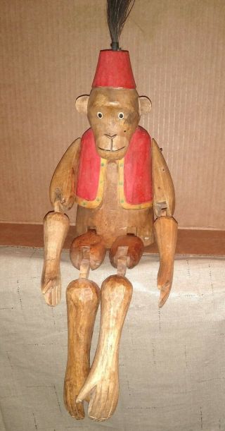 Rare Vintage Bell Boy Organ Grinder Monkey Wood Hand Carved