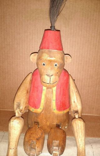 Rare Vintage BELL BOY ORGAN GRINDER MONKEY Wood Hand Carved 2