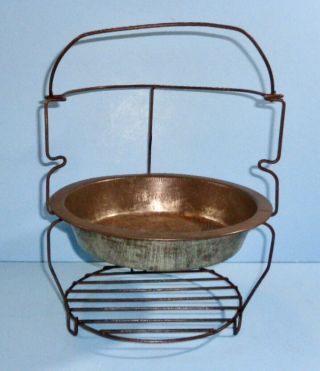 Antique Metal 3 Tier Pie Plate Cake Pan Cooling Rack Wire Stand Holder W/handle