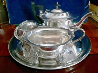 Vintage Silver Plated Tea Service Set & Tray