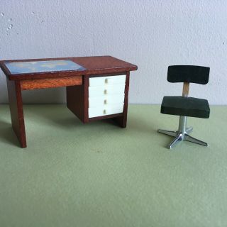 Vtg Lundby Doll House Desk And Swivel Chair Ex