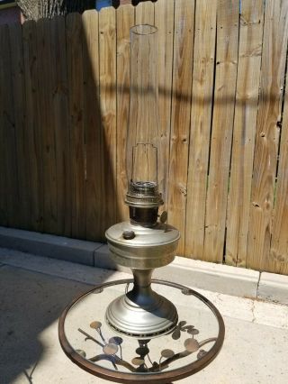 Aladdin Model 12 Kerosene Oil Lamp Nickel Chrome Loxon Chimney Vtg Antique